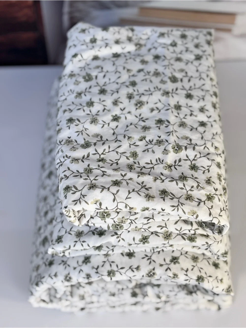 Quince Organic Crisp Percale Green Florette Duvet Cover Set King/Cal King